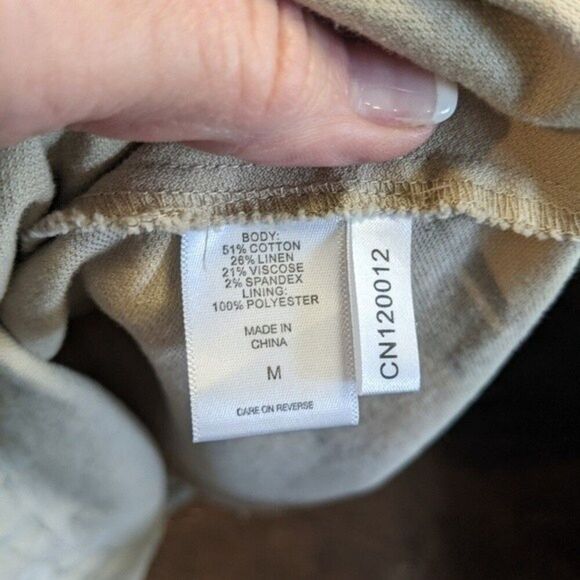 New York and Company khaki tan midi dress flutter sleeve belted back zip M - Picture 3 of 5